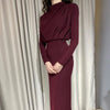 WannaThis Midi Dress Women Long Sleeve Hight Waist Elegant Dresses Autumn 2023 Lady Party Dresses Front Ruched Hem Split Solid
