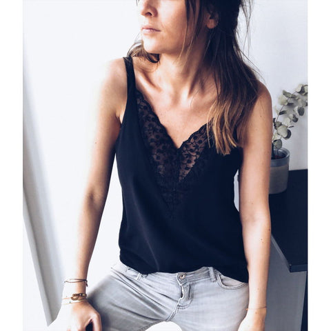 WannaThis Sexy White Lace Camisole Tops Women V-Neck Sleeveless Strap Tank Top Casual Fashion Tops Summer Sleepwear Nightshirts