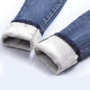 Warm Jeans Pants For Women Plus Size Winter Blue Light blue Solid Skinny Fleeces Thick Pencil Pants with Velvet Denim Trousers