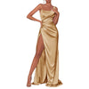 Wedding Guest Dresses For Women Formal Satin One-Shoulder Solid Color Long Dress High Waist High Slit Mopping Maxi Dress