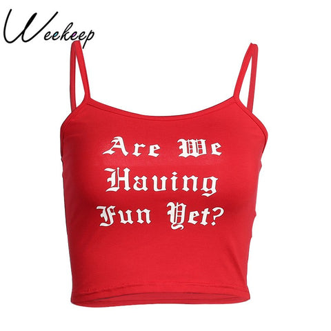 Fashion Gothic Letter Print Camisole Red Knitted Crop Top Women Slim Tank Tops Female Strap Sexy Vest Bustier Shirt