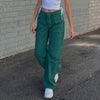 Weekeep 2022 Streetwear Green Denim Jeans Women Autumn High Waist Baggy 100% Cotton Cargo Pants Chic Patchwork Harajuku Trousers