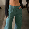 Weekeep 2022 Streetwear Green Denim Jeans Women Autumn High Waist Baggy 100% Cotton Cargo Pants Chic Patchwork Harajuku Trousers