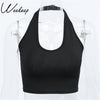 Fashion Halter Women Tank Top Knitted Solid Backless Sleeveless Crop Top Summer Fitness Cropped Feminino Bralette Shirt