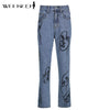 Weekeep Gothic Embroidery Streetwear Jeans Women High Waist Straight Denim Trousers Summer Harajuku Hip Hop Pants Casual Fashion