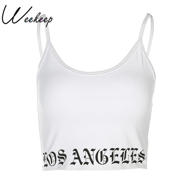 Gothic Letter Print Sexy Cropped Cami Women White Knitted Sleeveless Backless Crop Top Summer Tank Tops Tees Camisole