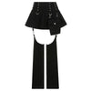 Weekeep Gothic Patchwork Pleated Skirts Women High Waist Baggy Denim Jeans Harajuku Black Basic Pants Korean Hip Hop