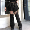 Weekeep Gothic Patchwork Pleated Skirts Women High Waist Baggy Denim Jeans Harajuku Black Basic Pants Korean Hip Hop