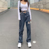 Weekeep Hollow Out Buckle Hole Straight Jeans Women High Waist 90s Vintage Denim Pants Streetwear Capris Trouser