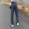 Weekeep Hollow Out Buckle Hole Straight Jeans Women High Waist 90s Vintage Denim Pants Streetwear Capris Trouser