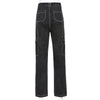 Weekeep Pockets Patchwork Baggy Jeans Streetwear 100% Cotton Women Denim Trouser Loose Cargo Pants Korean Jeans Harajuku