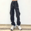 Weekeep Pockets Patchwork Baggy Jeans Streetwear 100% Cotton Women Denim Trouser Loose Cargo Pants Korean Jeans Harajuku