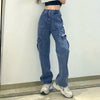 Weekeep Pockets Patchwork Baggy Jeans Streetwear 100% Cotton Women Denim Trouser Loose Cargo Pants Korean Jeans Harajuku