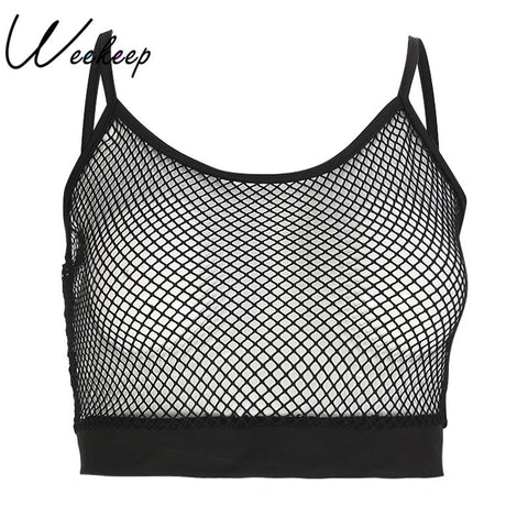 Sexy Black Hollow Out Cropped Tank Top Women Summer Mesh Top Feminino Party&Club Workout Bralette Bustier Tank Tops Tees