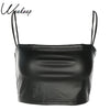 Sexy Cropped Leather Top Tank Womens Summer Black Bralette Crop Top Backless Camisole Tops Spaghetti Strap Tank Vest
