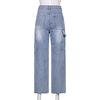 Weekeep Streetwear High Waist Jeans Women Baggy Cargo Pants Patchwork Denim Straight Trousers Autumn Casual Korean Harajuku 2022