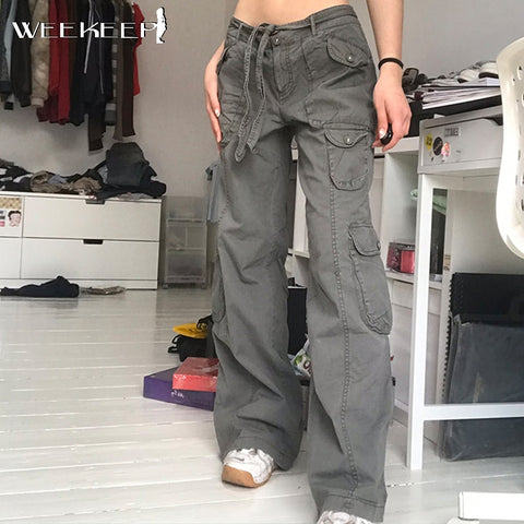 Weekeep Streetwear Women Baggy Denim Jeans Vintage High Waist Pockets Grunge Casual Pants Harajuku 90s Joggers Fairycore Clothes