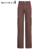 Weekeep Streetwear Women Jeans Pocket Patchwork Cargo Pants High Waist Baggy Straight Denim Trousers Summer 100% Cotton Harajuku