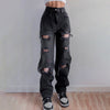 Weekeep Vintage Ripped Hole Jeans Women Baggy Cut Out High Waist Denim Pants Summer Korean Y2k Streetwear Straight Jeans
