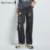 Weekeep Vintage Ripped Hole Jeans Women Baggy Cut Out High Waist Denim Pants Summer Korean Y2k Streetwear Straight Jeans