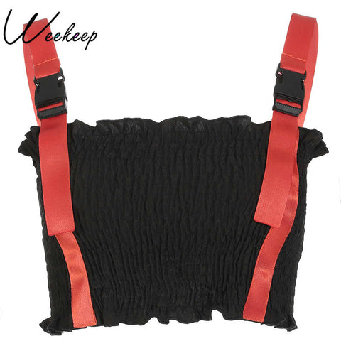 Women Black Cropped Adjustable Tank Top Summer Sexy Stretch Fit Crop Top Feminino Streetwear Patchwork Bralette Tops
