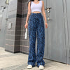 Weekeep Zebra Stripes Print Women Jeans 90s Vintage High Waisted Denim Pants Female Loose Harajuku Retro Cargo Straight Trousers