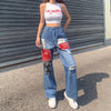 WeiYao Hollow Out Patches Grunge Mom Jeans Woman High Waist Straight Streetwear Cargo Pants Vintage Casual Denim Trousers 90s