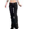 WeiYao Rivet Goth Black Jeans Dark Academic Girl Techwear Side Zipper Low Waist Straight Denim Trousers Women Streetwear