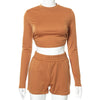 Weird Puss Autumn Casual Tracksuit Women Backless Bandage 2-Piece Set Sporty Crop Tops+Shorts Matching Fitness Streetwear Outfit