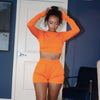 Weird Puss Autumn Casual Tracksuit Women Backless Bandage 2-Piece Set Sporty Crop Tops+Shorts Matching Fitness Streetwear Outfit