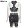 Weird Puss Casual Tracksuit Women KL ALIEN Letter Sporty Wide Waistband Bra Padded Tank Tops+Biker Shorts Stretch Matching Sets