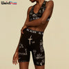 Weird Puss Casual Tracksuit Women KL ALIEN Letter Sporty Wide Waistband Bra Padded Tank Tops+Biker Shorts Stretch Matching Sets