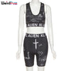 Weird Puss Casual Tracksuit Women KL ALIEN Letter Sporty Wide Waistband Bra Padded Tank Tops+Biker Shorts Stretch Matching Sets