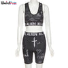 Weird Puss Casual Tracksuit Women KL ALIEN Letter Sporty Wide Waistband Bra Padded Tank Tops+Biker Shorts Stretch Matching Sets