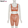 Weird Puss Sexy Mesh Striped Women Tracksuit Skinny Fitness 2 Piece Set Tank Top+Biker Shorts Matching Summer Party Clubwear