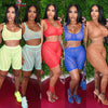 Weird Puss Sexy Mesh Striped Women Tracksuit Skinny Fitness 2 Piece Set Tank Top+Biker Shorts Matching Summer Party Clubwear