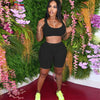 Weird Puss Sexy Mesh Striped Women Tracksuit Skinny Fitness 2 Piece Set Tank Top+Biker Shorts Matching Summer Party Clubwear