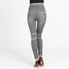 New Autumn Women Print Leggings Mock Pocket And Hole Jeans Slim Leggings Woman Jeggings Ladies Denim Skinny Trousers