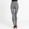 New Autumn Women Print Leggings Mock Pocket And Hole Jeans Slim Leggings Woman Jeggings Ladies Denim Skinny Trousers