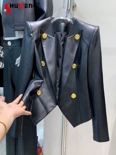 Western Style Woman's Short Leather Coats 2023 Autumn and Winter Causal Women's Slim Fit All-Matching Suit Jackets Trendy