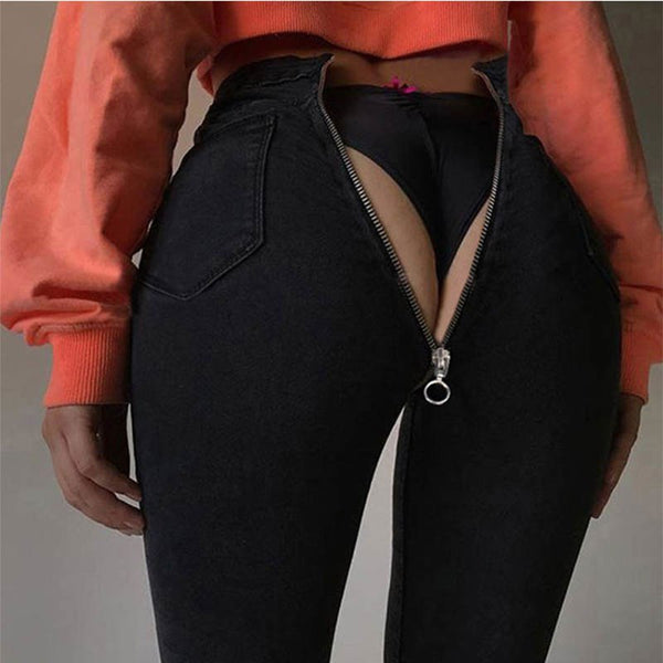 Jeans Woman High Waist Jeans Casual Stretch Denim Solid Color Stitching Waist Black Jeans Skinny Jeans Trousers