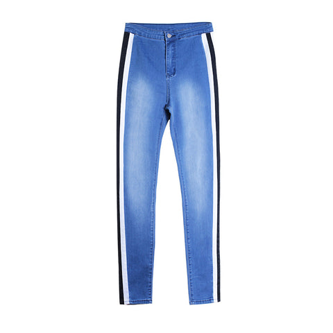 Slim Push Up High Waist Jeans For Women Casual Side Stripe Skinny Denim Pants Jeans Plus Size 3XL Pencil Pants