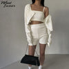 Whatiwear Solid Knitted 3 Piece Sets Single-breasted Long Sleeve Top+Camisole+Biker Shorts Stretch Streetwear Matching Outfits