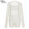 Whatiwear Solid Knitted 3 Piece Sets Single-breasted Long Sleeve Top+Camisole+Biker Shorts Stretch Streetwear Matching Outfits