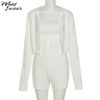 Whatiwear Solid Knitted 3 Piece Sets Single-breasted Long Sleeve Top+Camisole+Biker Shorts Stretch Streetwear Matching Outfits