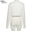 Whatiwear Solid Knitted 3 Piece Sets Single-breasted Long Sleeve Top+Camisole+Biker Shorts Stretch Streetwear Matching Outfits