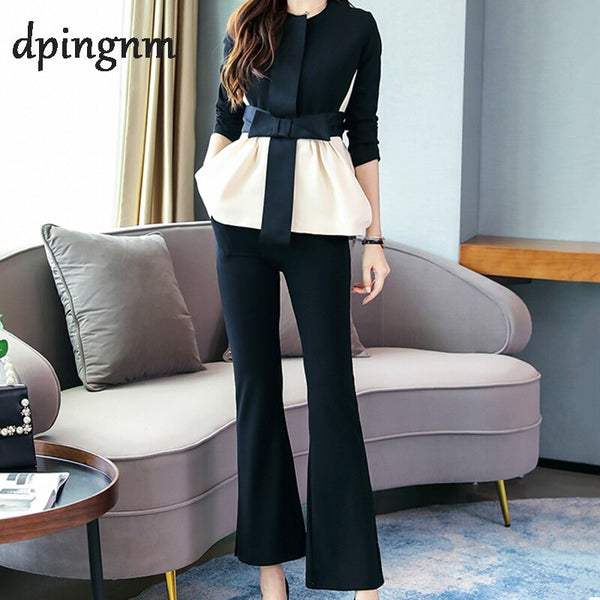 White Blazer 2 Piece Set Women Winter Work Wear Full Sleeve Ruffles Blazers Pencil Pants Suit Two Piece Set Office Lady Outfits