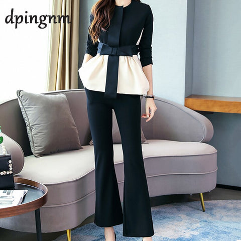 White Blazer 2 Piece Set Women Winter Work Wear Full Sleeve Ruffles Blazers Pencil Pants Suit Two Piece Set Office Lady Outfits