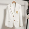 White Blazer Jacket Women  Embroidery Single Breasted Suit Jacket Ladies Casual Office Formal Blazers Coat