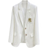 White Blazer Jacket Women  Embroidery Single Breasted Suit Jacket Ladies Casual Office Formal Blazers Coat